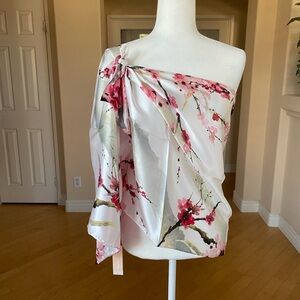 NWT Handmade Hand Stitched Silk Floral Pink White Wrap Scarf Sarong MSRP $125